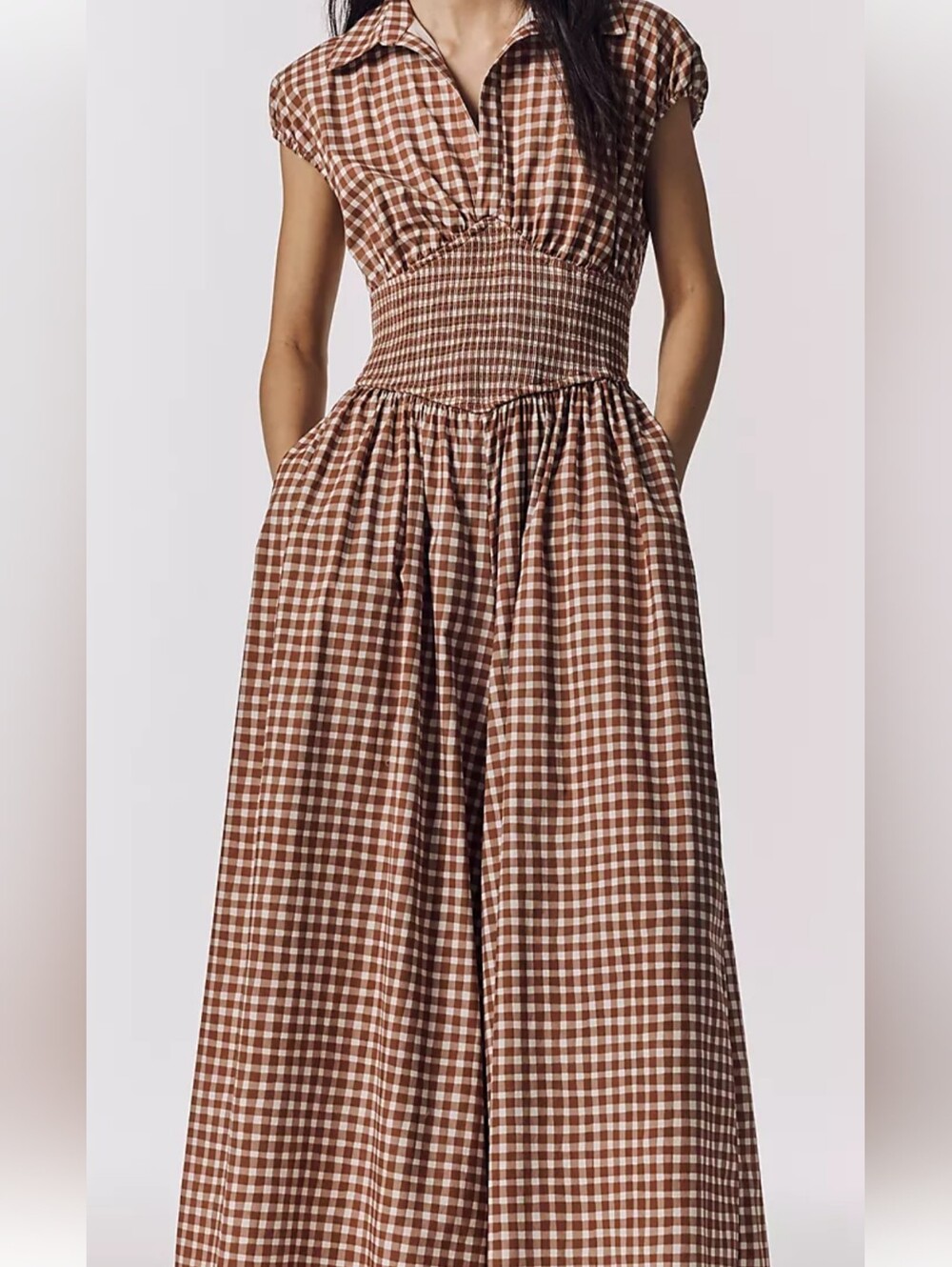 ANTHROPOLOGIE HUTCH BROWN GINGHAM JUMPSUIT SIZE S NWT